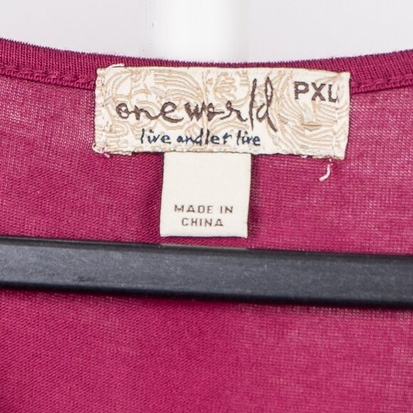 One World Shirt PXL Womens Pink Orange Drape Layered Career Casual Leopard Print - Picture 5 of 5